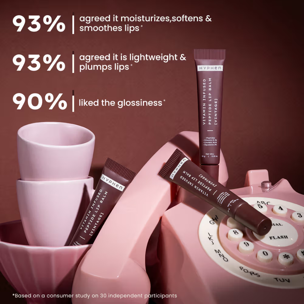 Hyphen Tinted Lip Balm- Vintage, 1% Vit E, 2% Squalane & Peptides, Brightens, Moisturizes Dry Lips