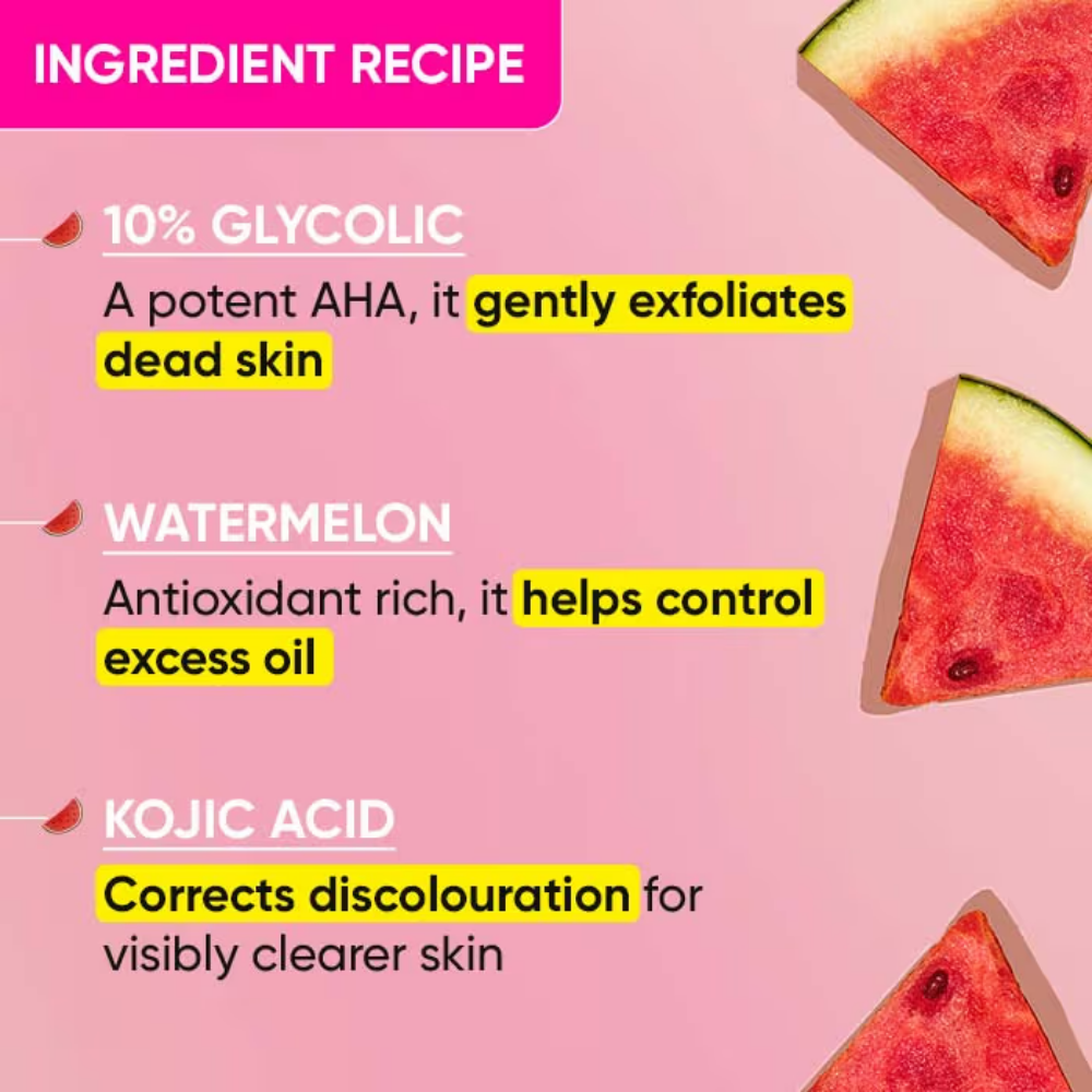 Dot & Key Watermelon + 10% Glycolic Gentle Exfoliating Face Serum, With Kojic, Controls Excess Oil