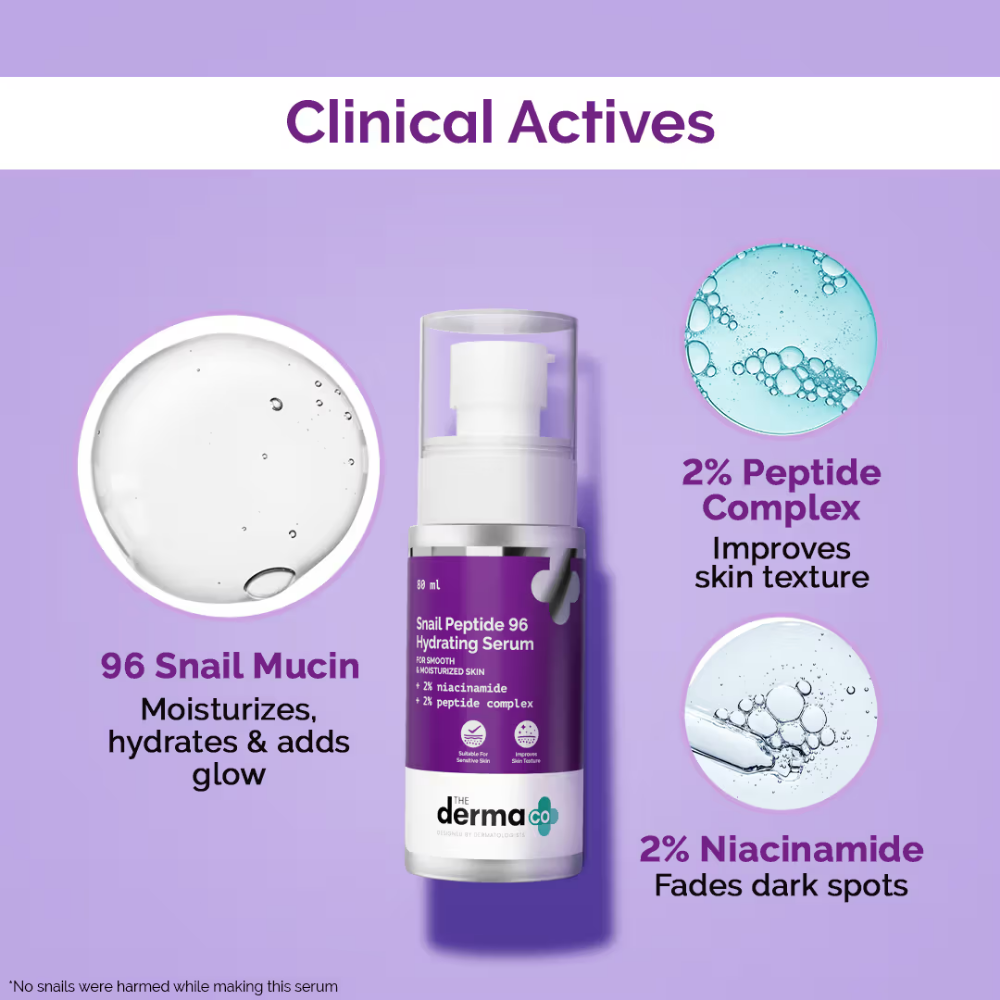 The Derma Co Snail Mucin Peptide 96 Hydrating Serum with Niacinamide & Peptide for Moisturized Skin