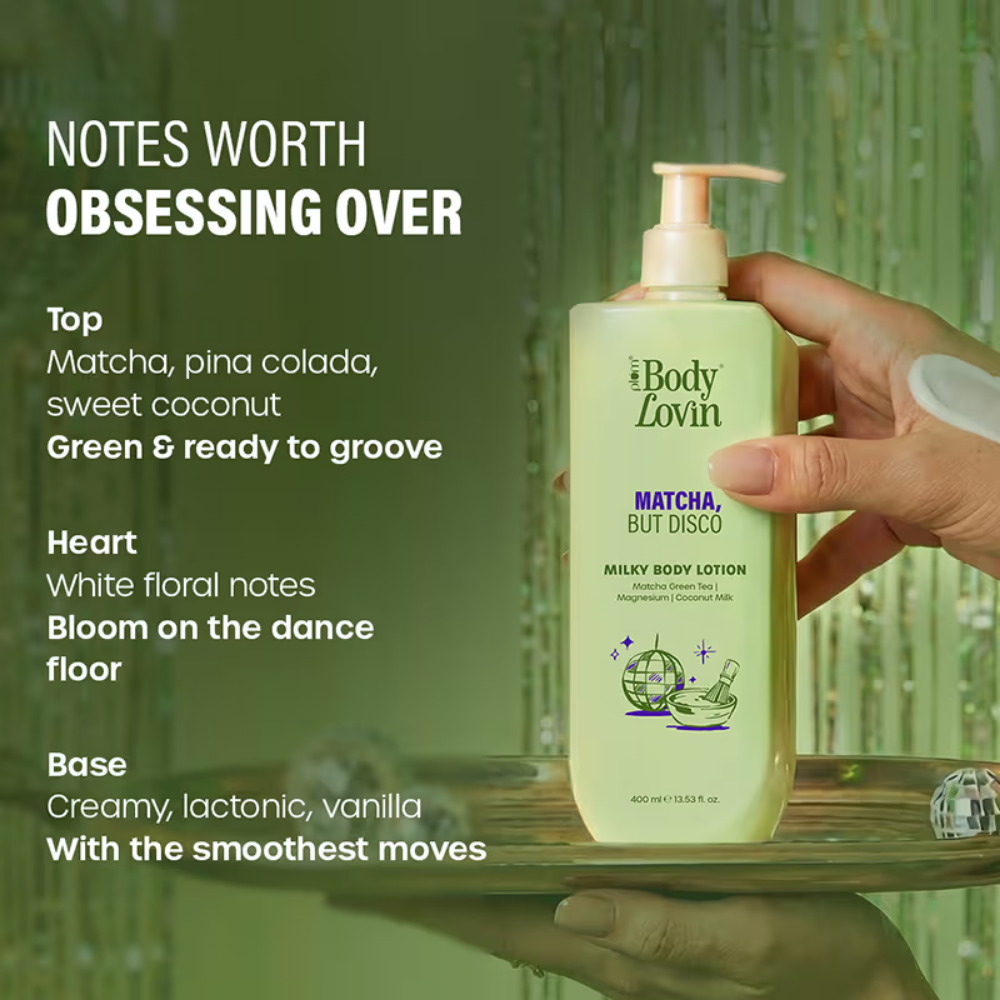 Plum BodyLovin’ Matcha, But Disco Milky Body Lotion, Calming Smoothening, Lactonic Matcha Fragrance