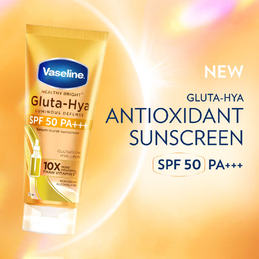 Vaseline Gluta Hya Antioxidant SPF 50 PA+++ Sunscreen + Gluta-Hya Dewy Radiance Lotion Bright Combo