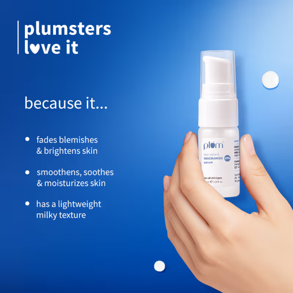 Plum 10% Niacinamide Brightening Face Serum with Rice Water & Ferment - Fades Blemishes & Acne Marks