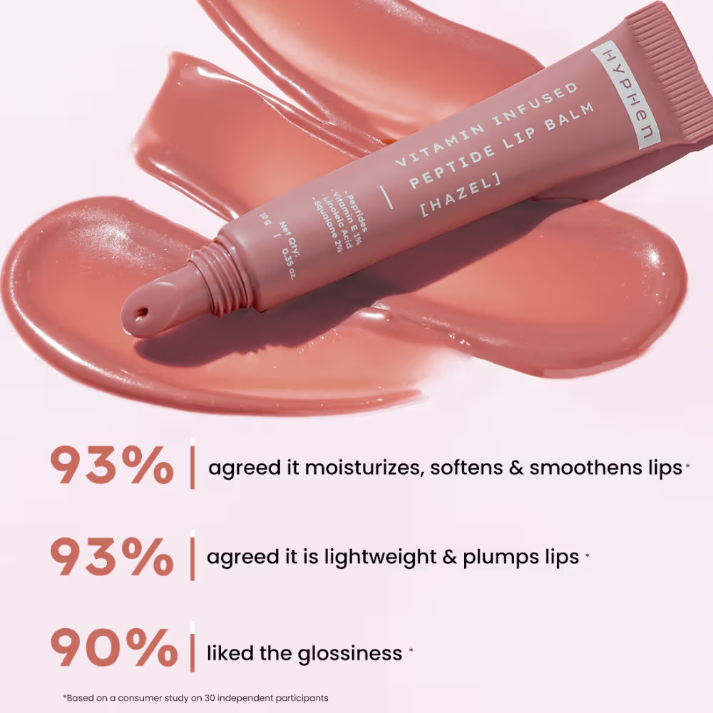 Hyphen Tinted Lip Balm - Hazel, 1% Vit E, 2% Squalane & Peptides, Brightens, Moisturizes Dry Lips