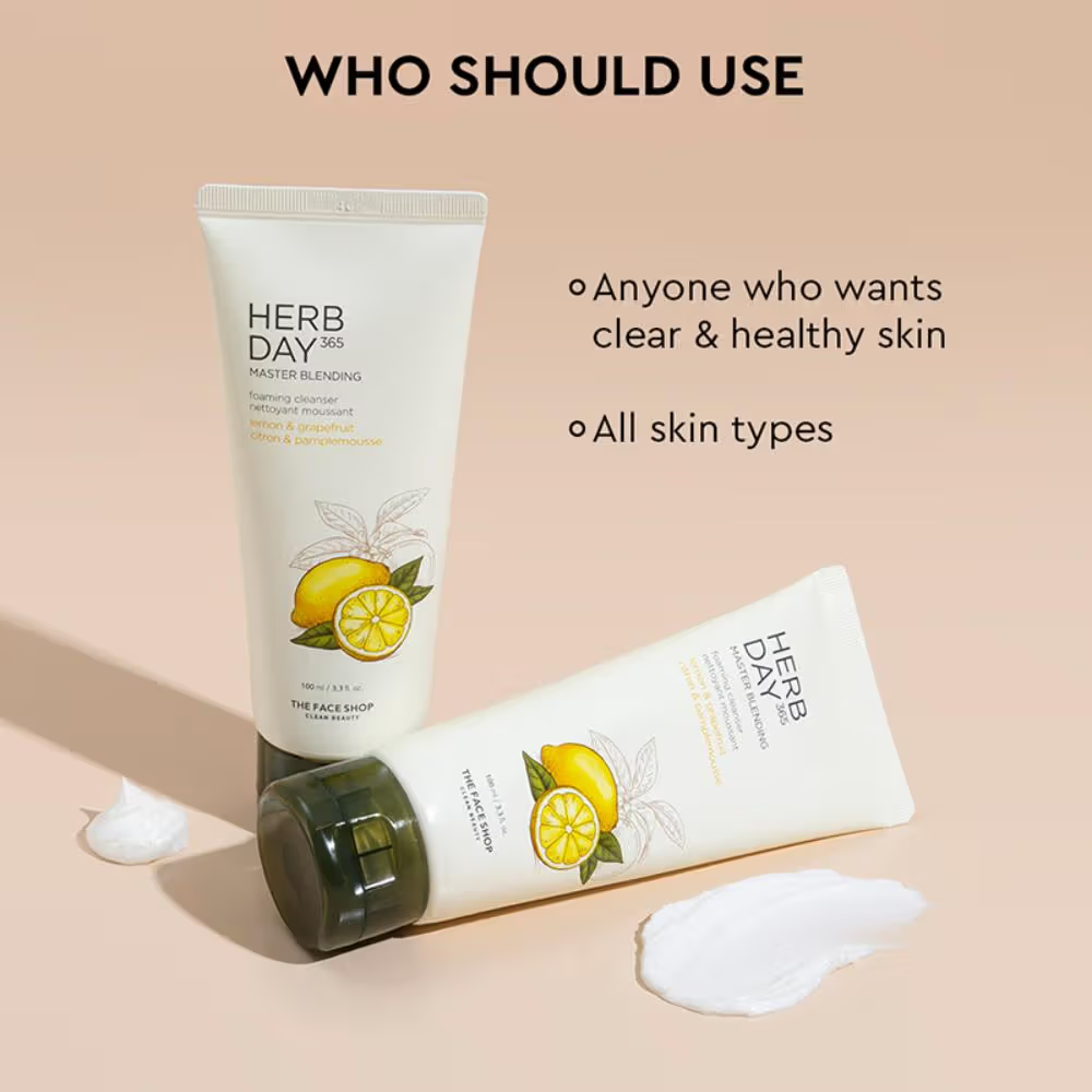The Face Shop Herb Day 365 Cleanser - Korean Brightening Face Wash with Vitamin C for Oily Skin