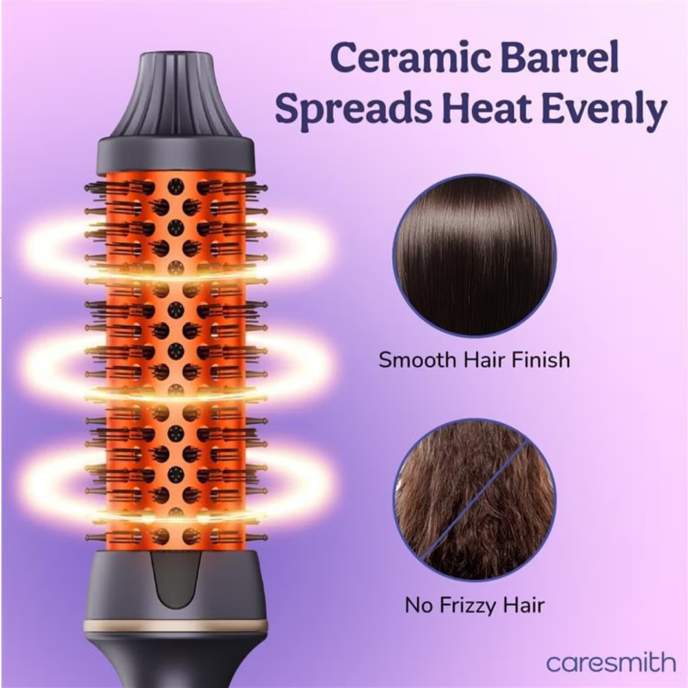 Caresmith Bloom Heated Round Brush - All In One Hair Straightening Brush & Curler