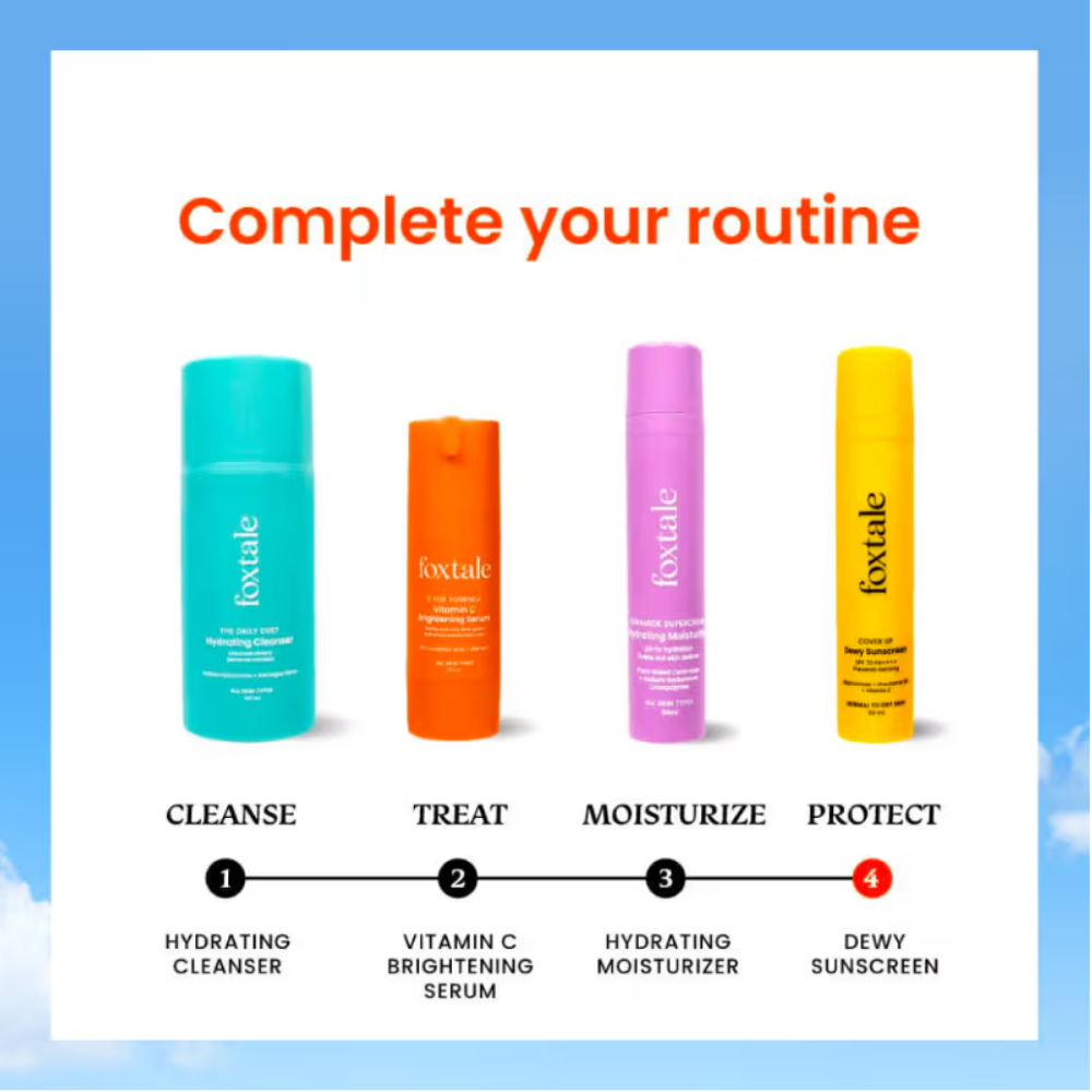 Foxtale Dewy Finish SPF 50 PA++++ Sunscreen For Dry Skin, Deeply Hydrates, In-Vivo Tested