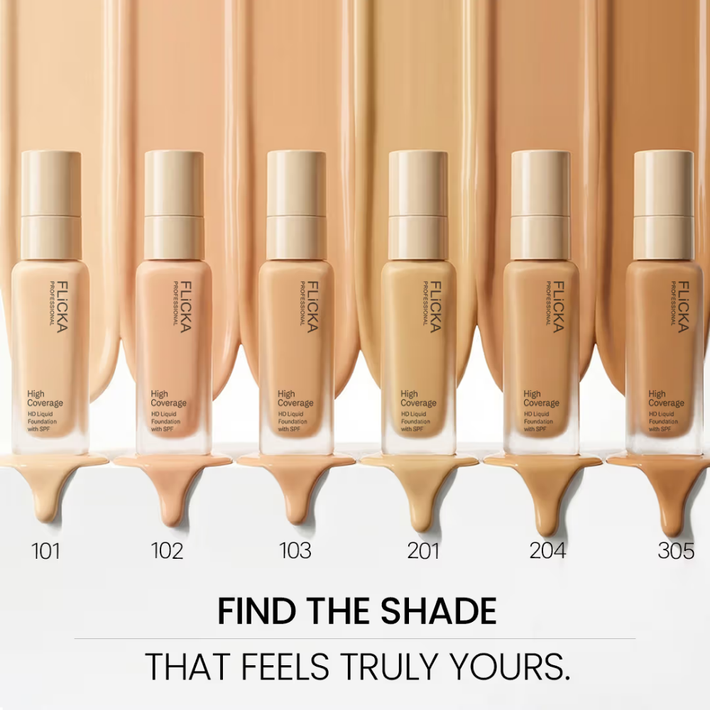 FLiCKA Pro HD Liquid Foundation High Coverage Dewy Finish SPF 16Hr Long Wear