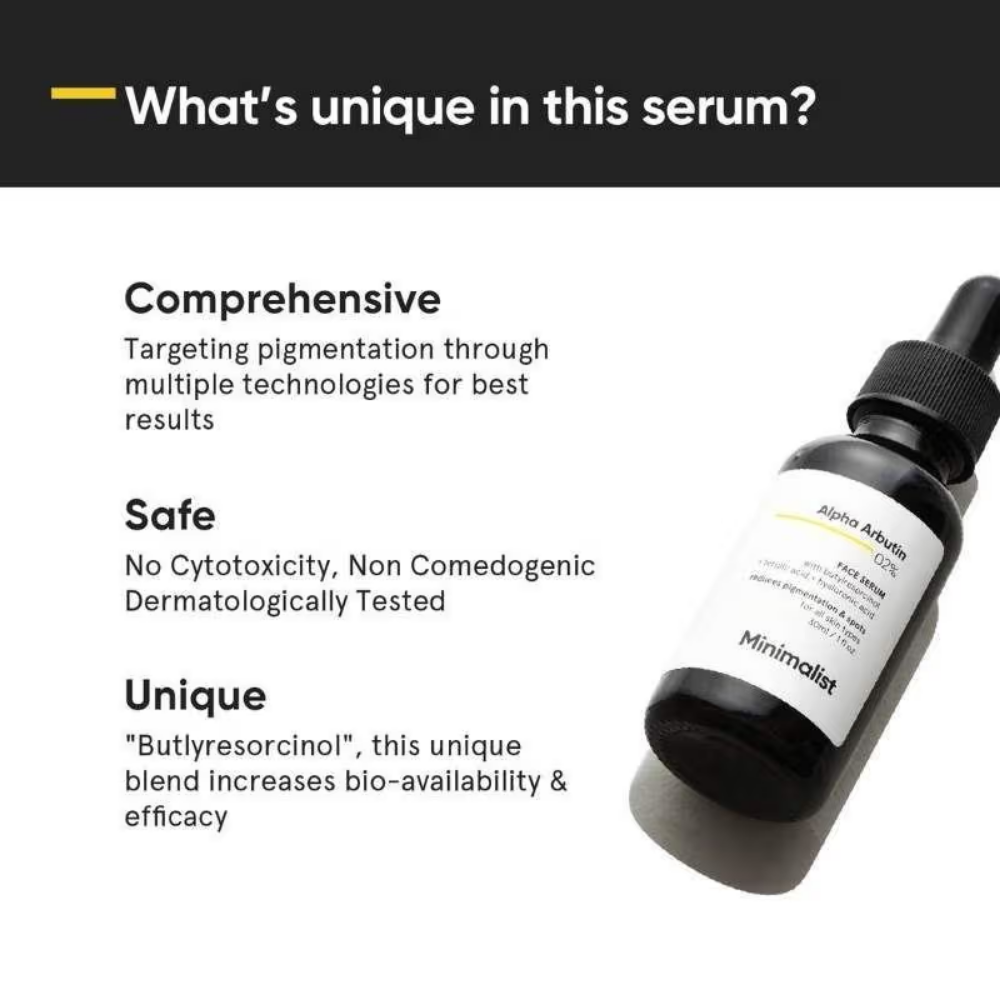 Minimalist 2% Alpha Arbutin Face Serum With Butylresorcinol & Ferulic Acid For Hyperpigmentation