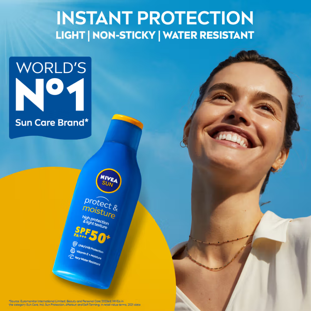 NIVEA SPF 50+ PA+++ Protect & Moisture Sunscreen-No White Cast, With Vitamin C & Hyaluron