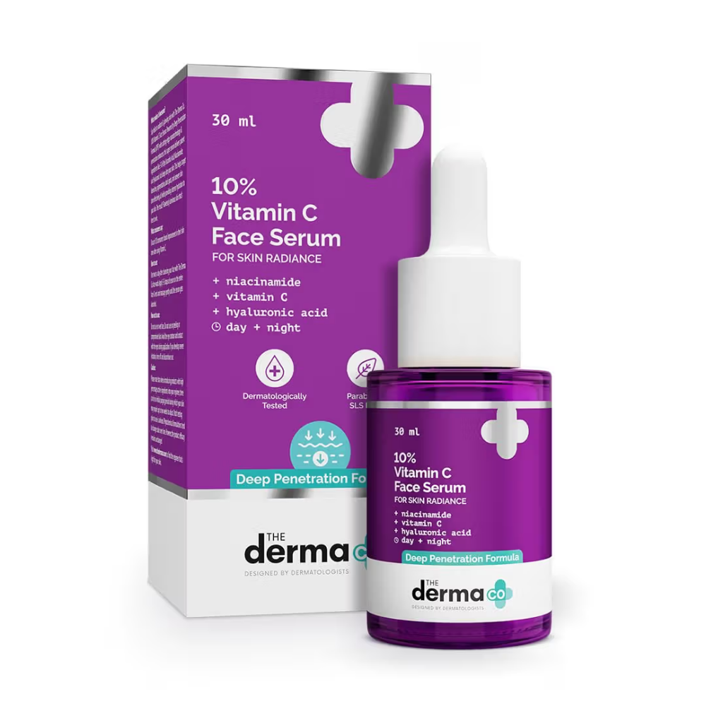 The Derma Co Radiance Combo - 10% Vitamin C Serum & 1% Hyaluronic Sunscreen Gel SPF 50 PA++++