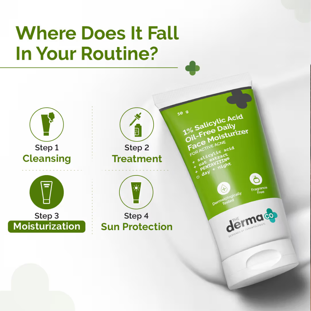 The Derma Co 1% Salicylic Acid Oil-free Moisturizer for Face With Oat Extract For Active Acne