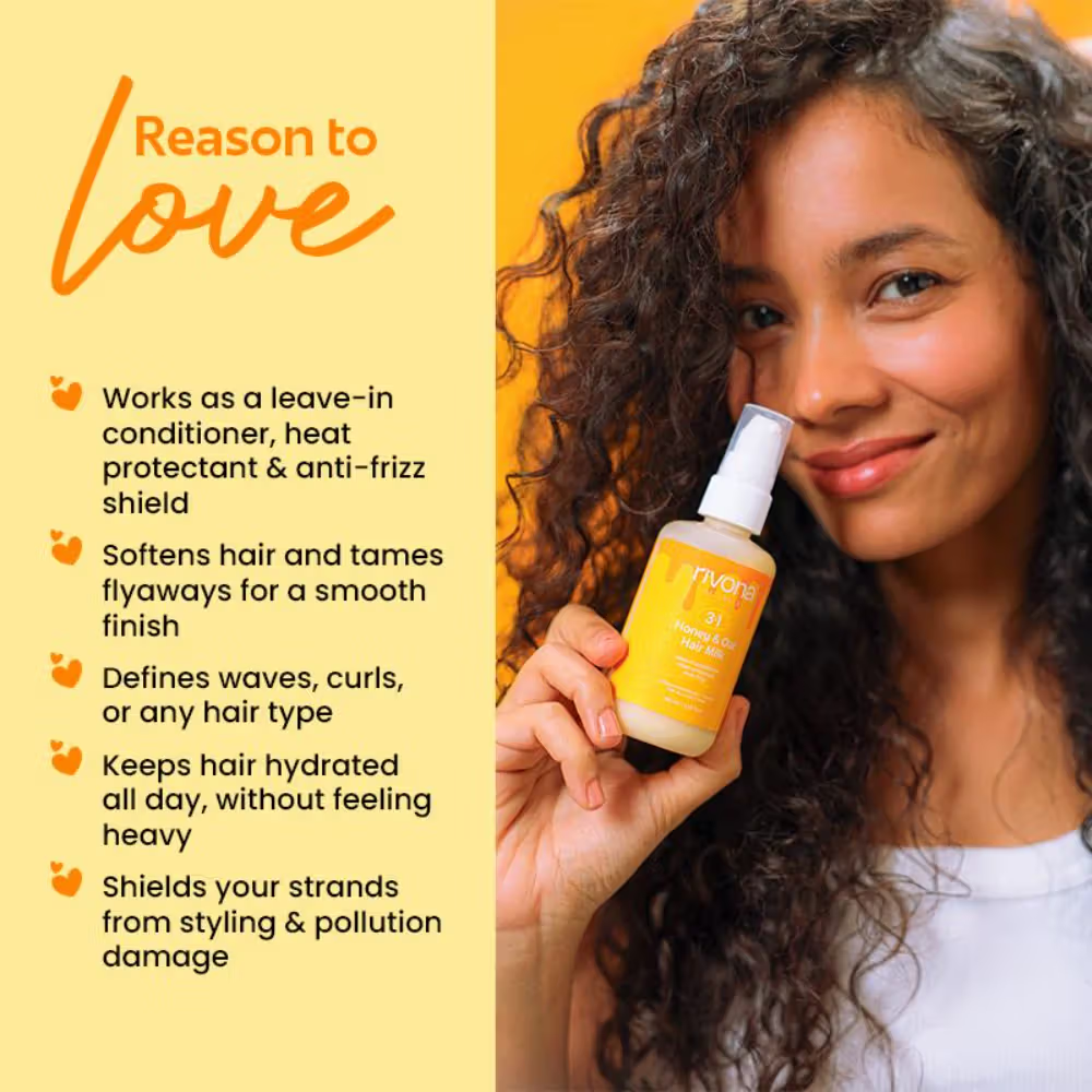 Rivona Naturals 3 In 1 Honey & Oat Hair Milk Leave-In Conditioner + Heat Protectant + Anti-Frizz
