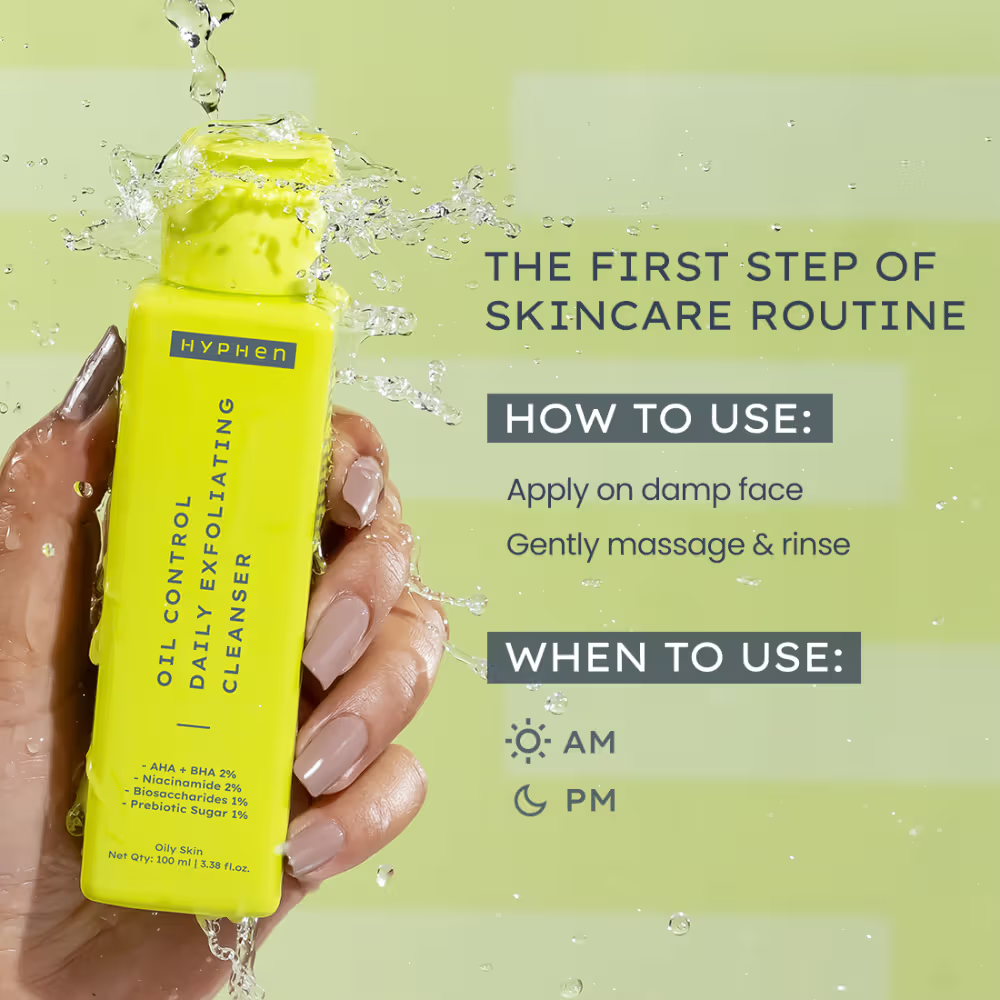Hyphen Oil Control Daily Exfoliating Cleanser 2% AHA + BHA Salicylic Acid Face Wash For Oily Skin & Acne
