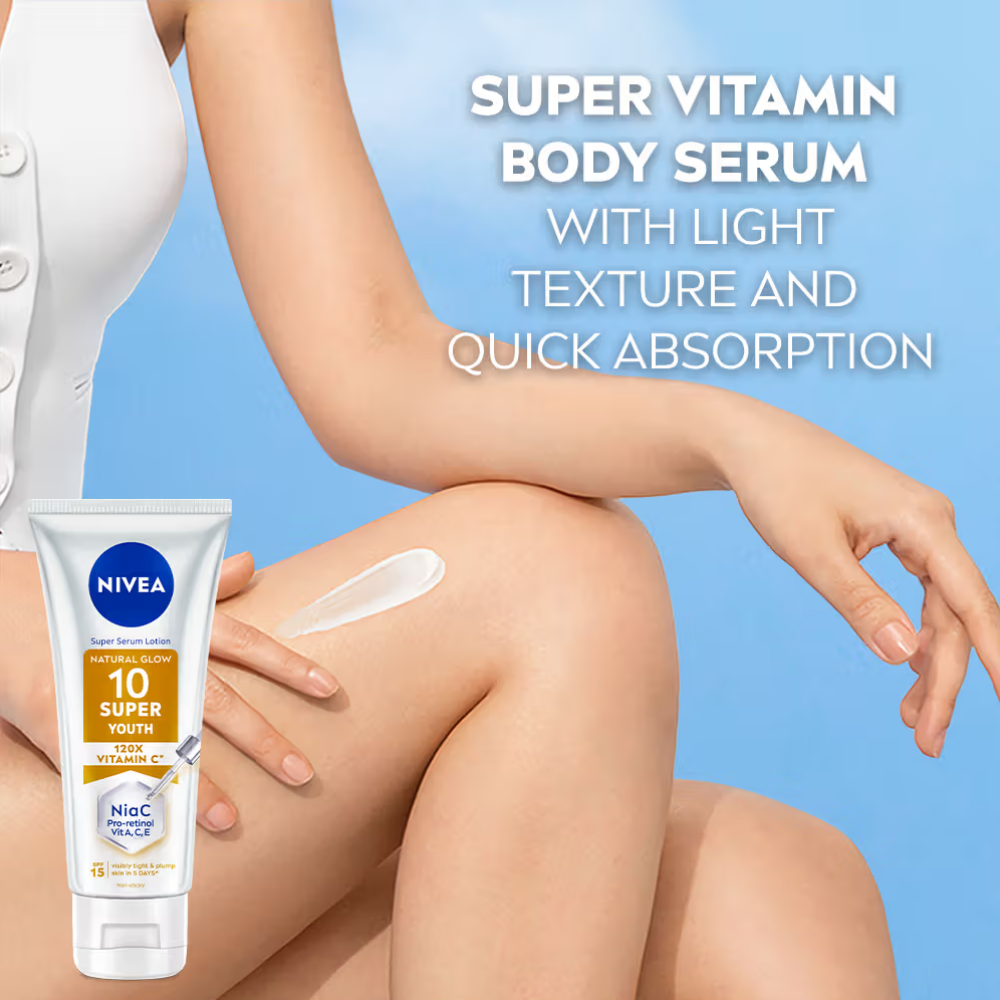 NIVEA Super 10 Youth Serum Body Lotion With Retinol, Niacinamide, 120X Vitamin C & SPF15