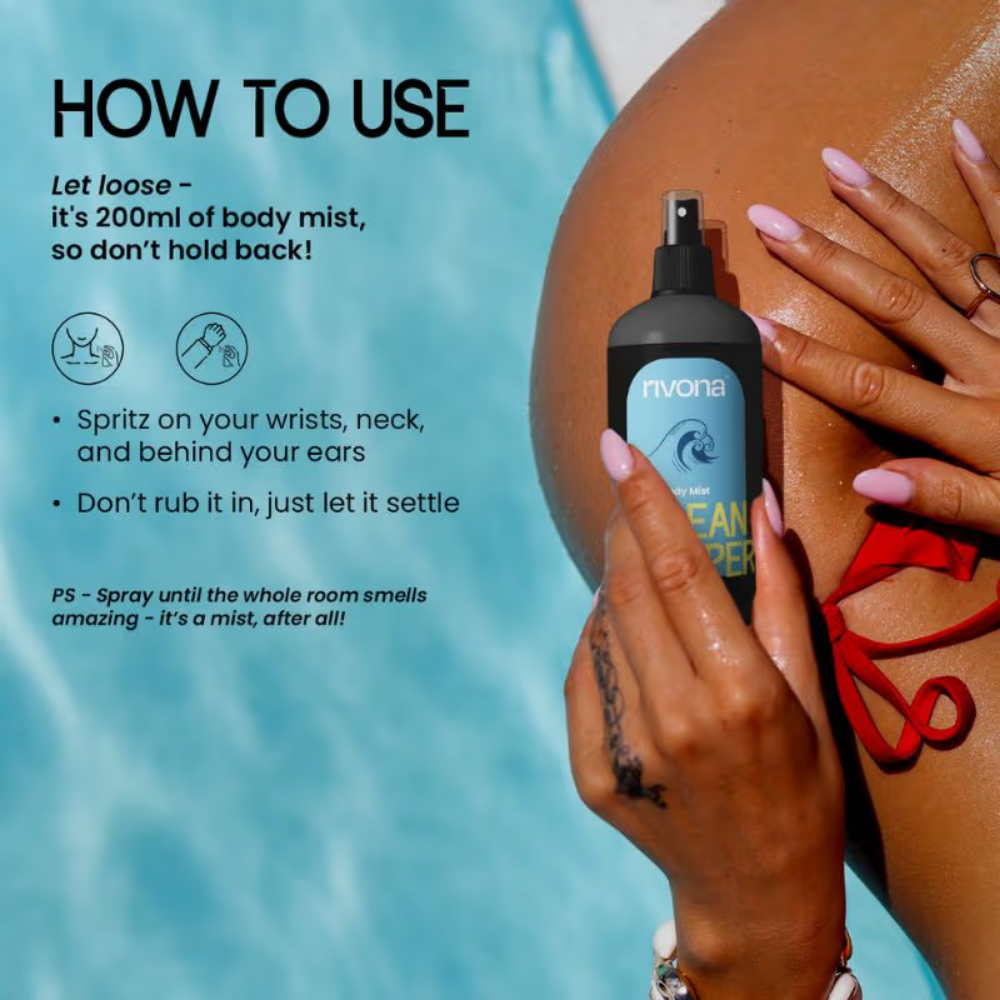 Rivona Naturals Ocean Whisper - Aquatic And Fresh Perfume Body Mist For Long Lasting Fragrance