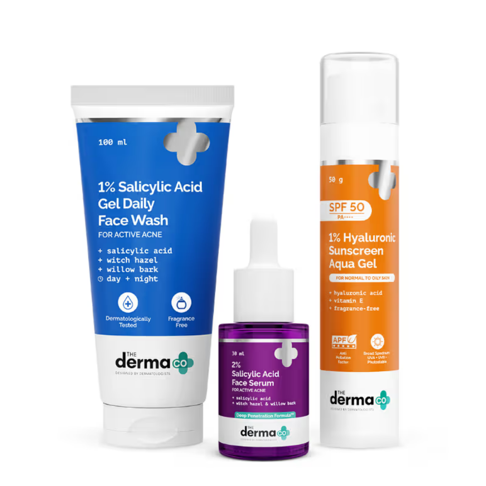 The Derma Co Summer Essential Bestseller Kit With Salicylic & Hyaluronic For Active Acne