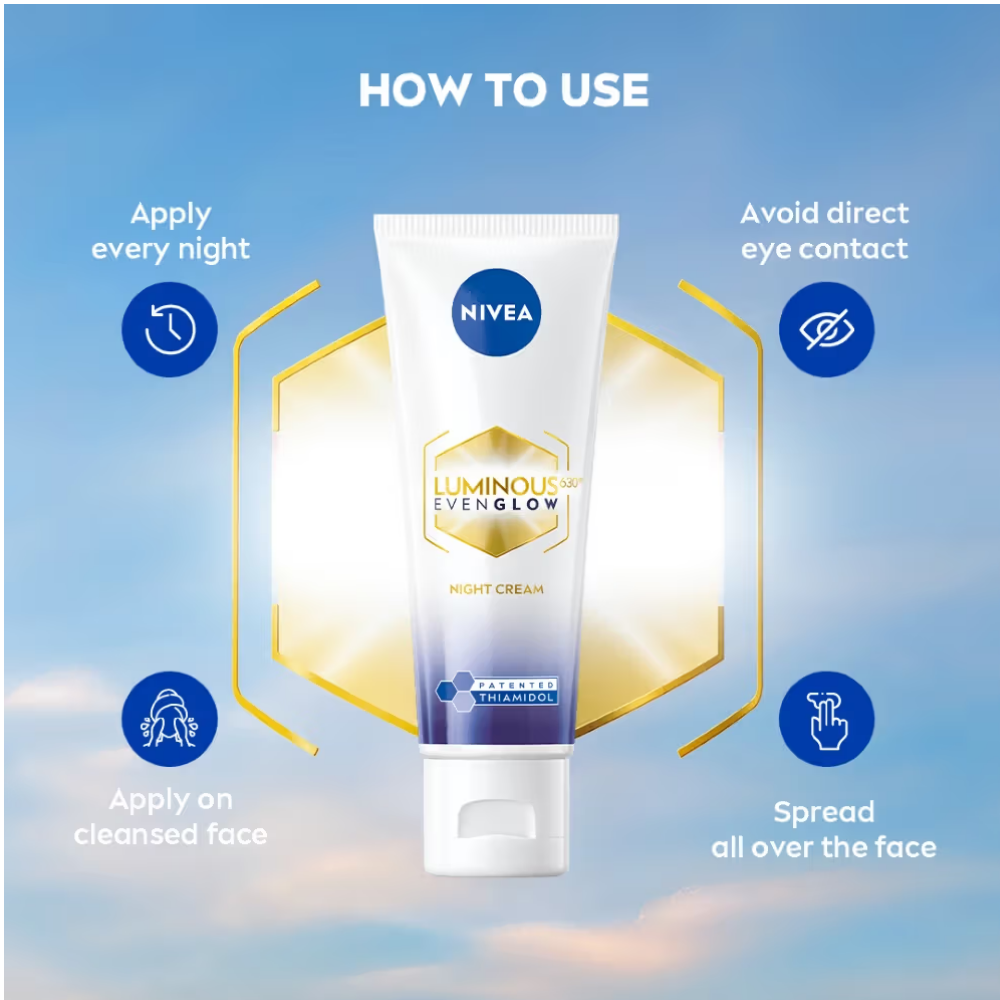 Nivea Luminous Even Glow Night Cream Thiamidol & Hyaluronic Acid Moisturizes & Reduces Dark Spots