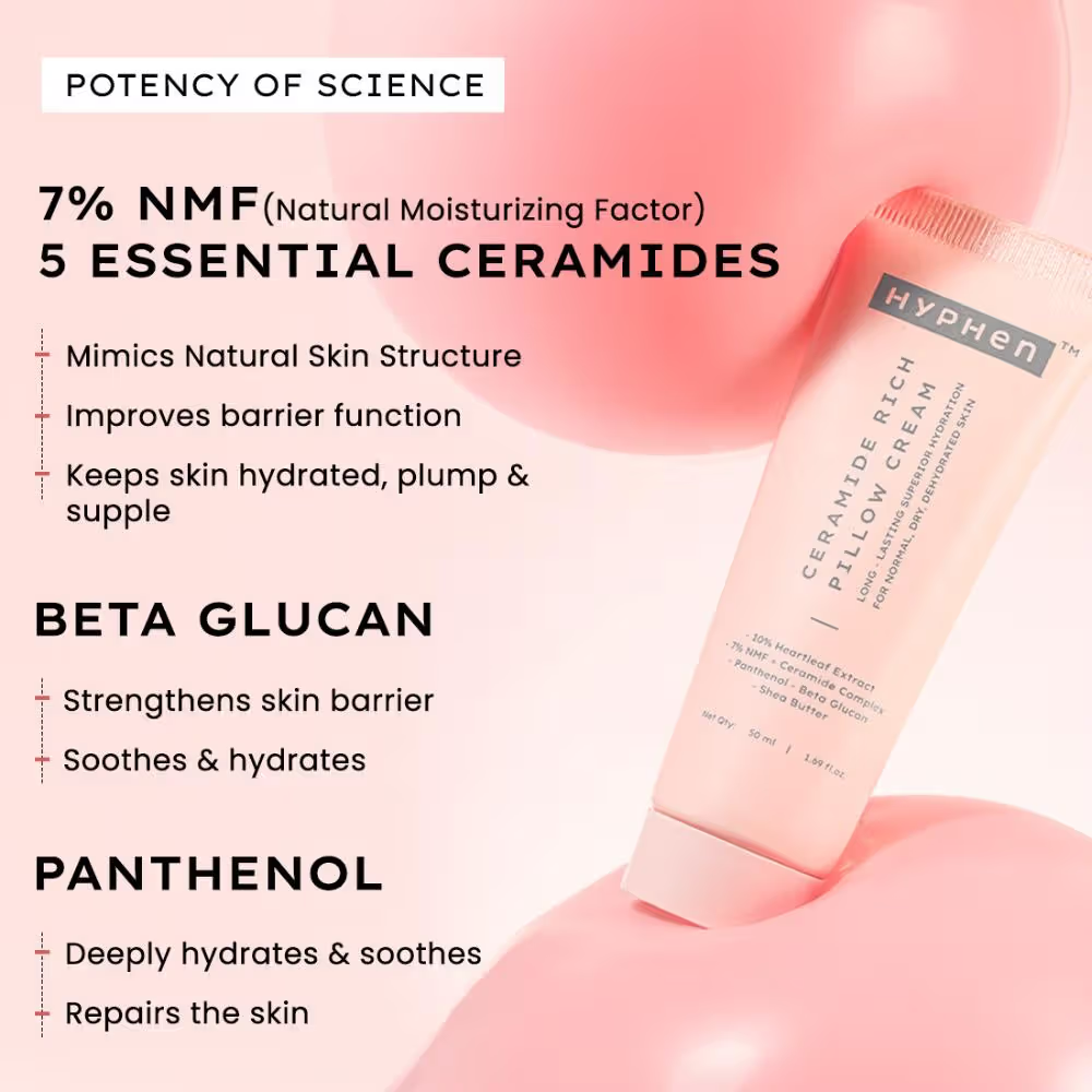 Hyphen 10% Heartleaf & 7% Ceramides-NMF Face Moisturizer| Rich Pillow Cream For Hydration