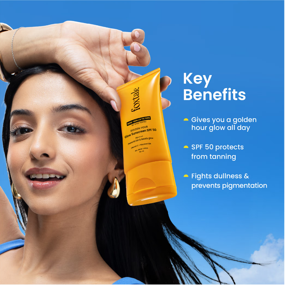 Foxtale SPF 50 Glow Sunscreen with Vitamin C & Niacinamide for Dewy Glow, In-Vivo Tested PA++++