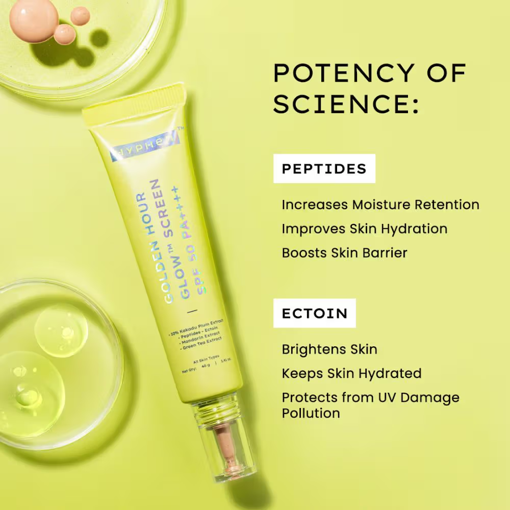 Hyphen Golden Hour Glow Sunscreen SPF 50 PA++++ for Dewy & Bright Skin High UVA/B Protection