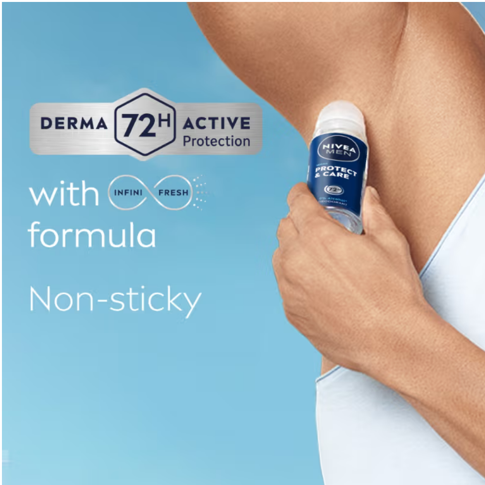NIVEA MEN Deodorant Roll On, Protect & Care, No Skin Irritation & 48h Freshness