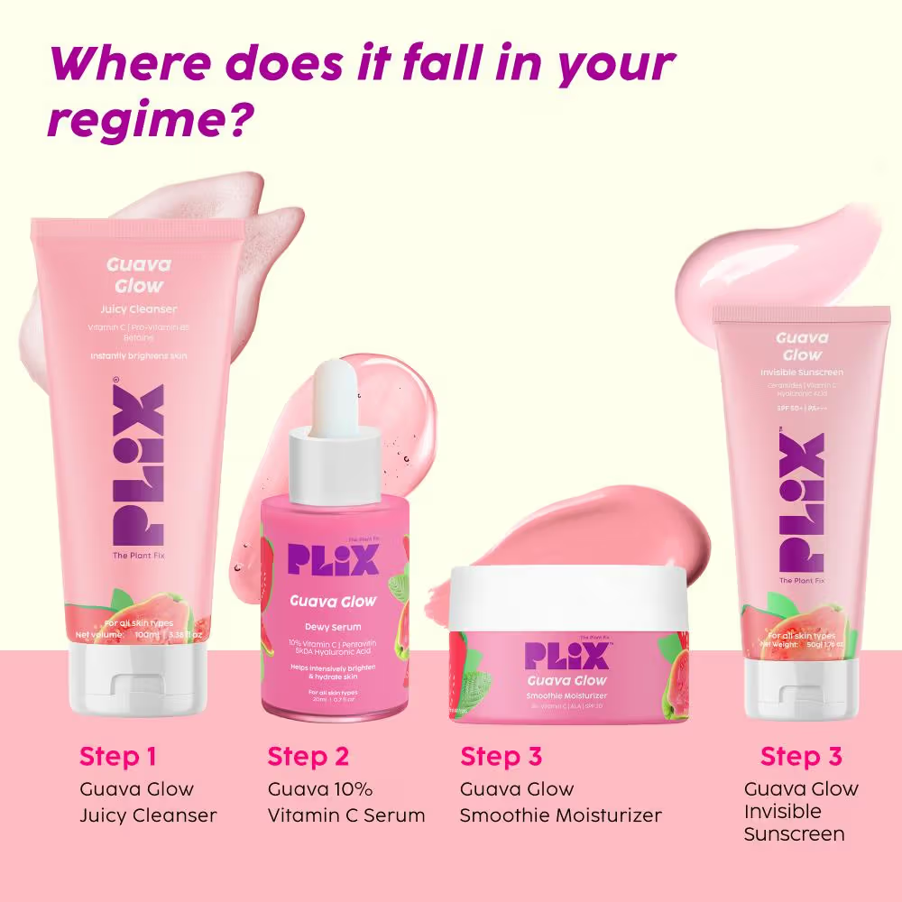 PLIX 10% Vitamin C Guava Face Serum for Skin Brightening & Even tone with Hyaluronic acid & Pentavitin