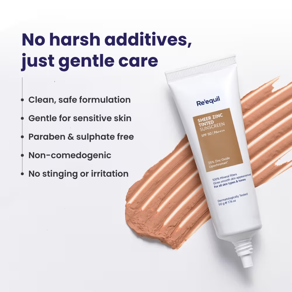 Re'equil Sheer Zinc Tinted Sunscreen Spf 50 Pa+++ 100% Mineral Sunscreen