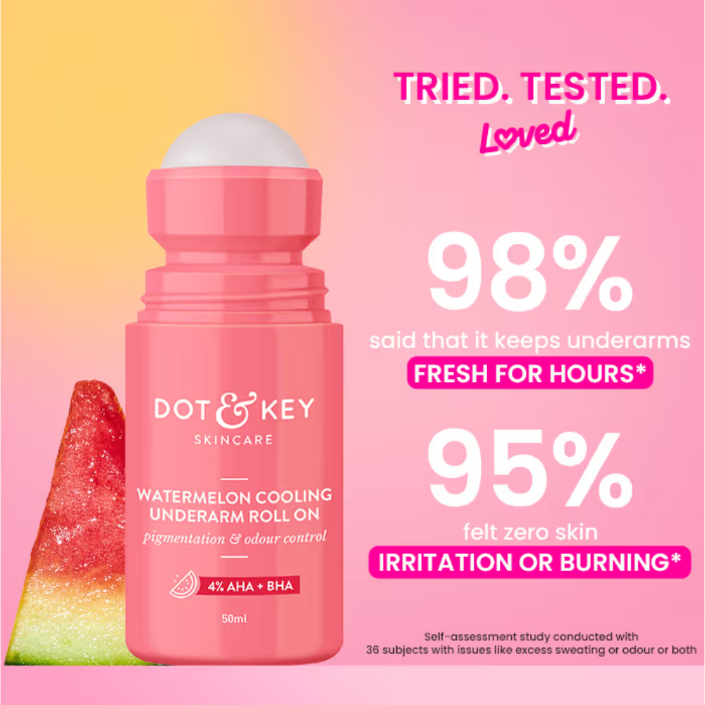 Dot & Key Watermelon Cooling Underarm Roll On, Pigmentation & Odour Control, With 4% AHA & BHA