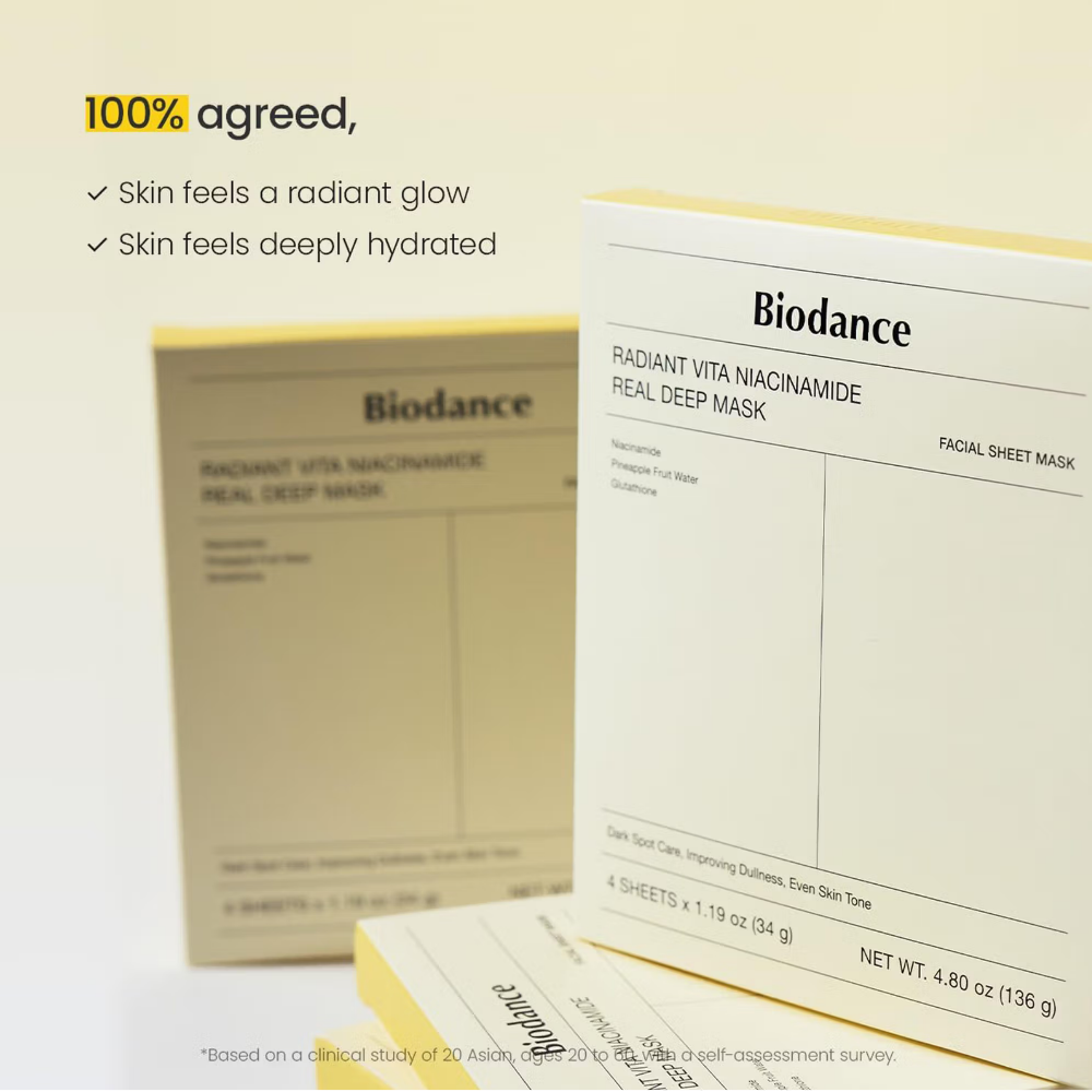 Biodance Radiant Vita Niacinamide Real Deep Mask - Pack of 4