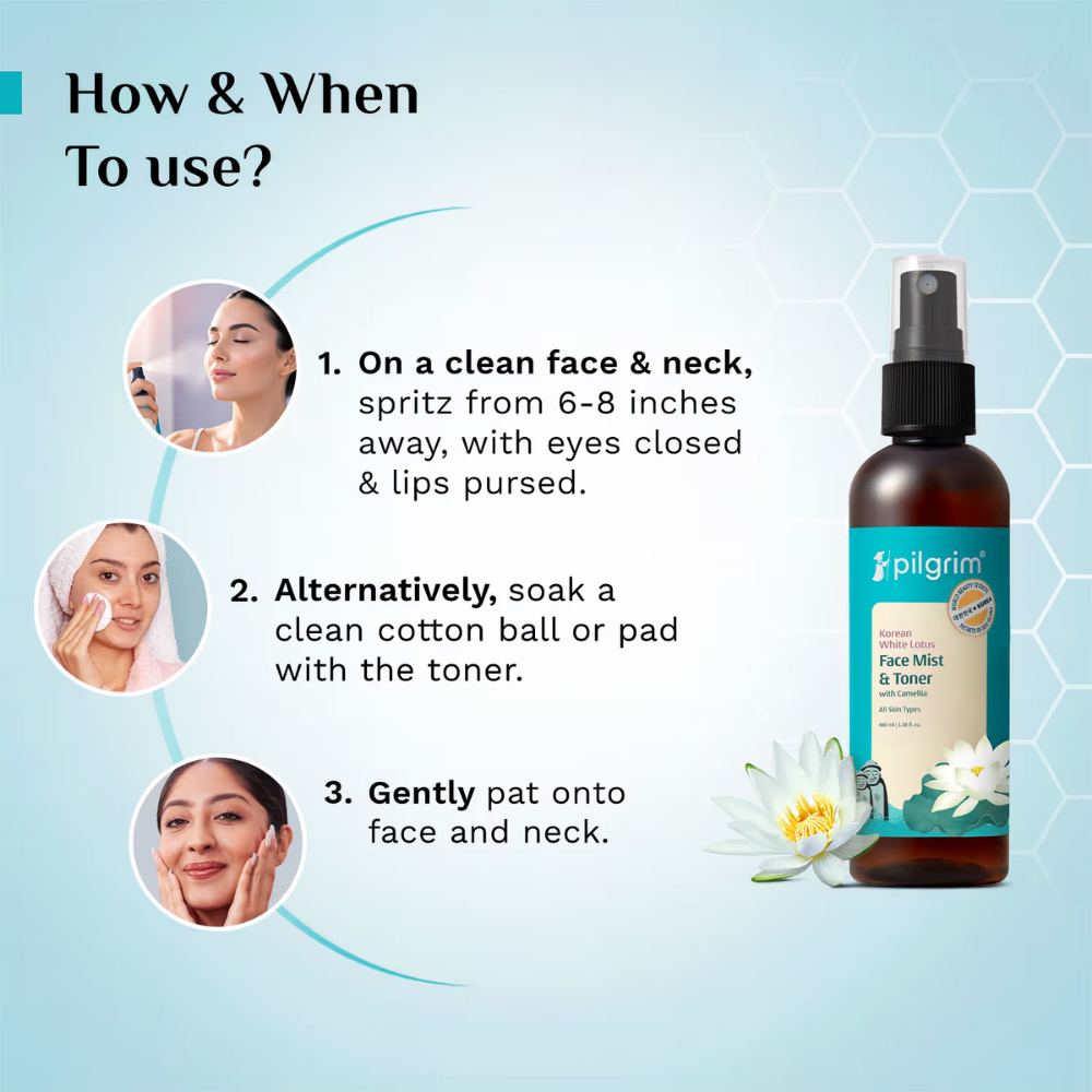 Pilgrim White Lotus Face Mist & Toner With Camellia & Witch Hazel - Refreshes & Tightens Pores