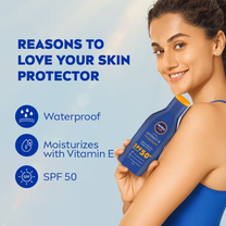 NIVEA SPF 50+ PA+++ Protect & Moisture Sunscreen-No White Cast, With Vitamin C & Hyaluron