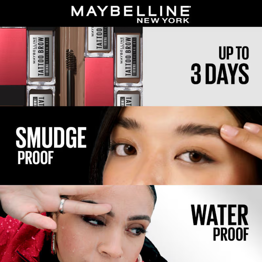 Maybelline New York Tattoo Brow 3-Day Gel, Water & Smudgeproof Lasts Up To 36H