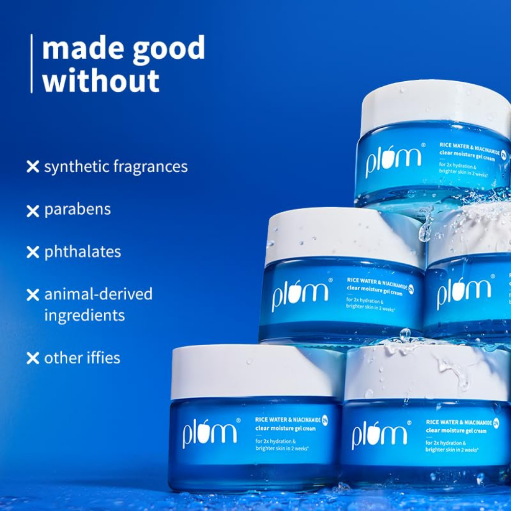 Plum 2% Niacinamide & Rice Water Moisturiser - Lightweight Gel Cream For Oil-Free Hydration