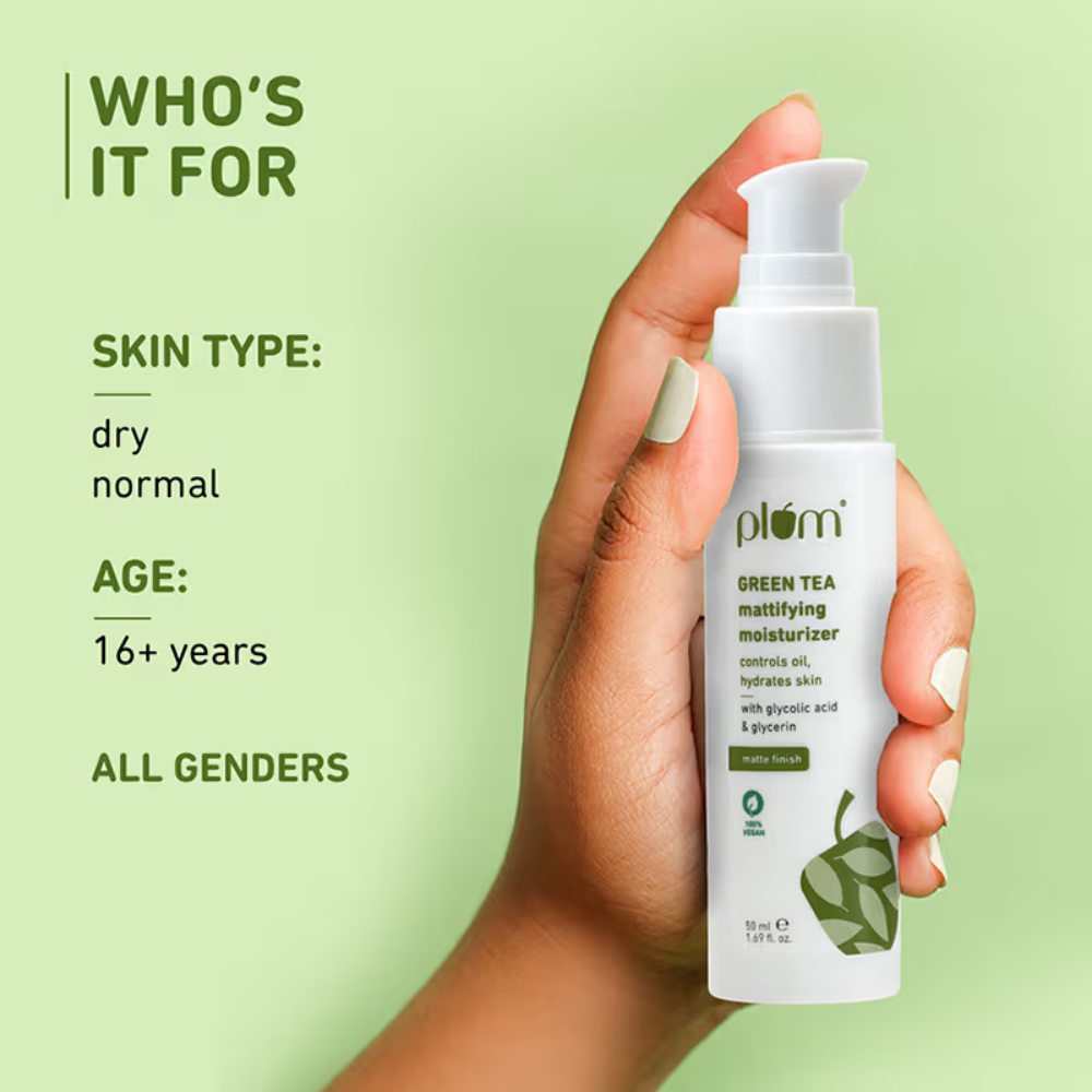Plum Green Tea Mattifying Moisturizer With Glycolic Acid & Glycerin For matte finish controls oil,hydrates skin
