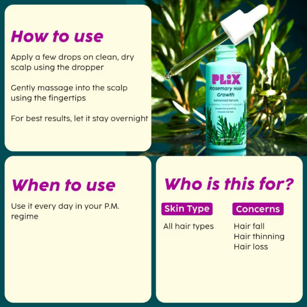 Plix Rosemary Hair Growth Serum With 3% Redensyl, 4% AnaGain, 3% Baicapil, Thickens Hair