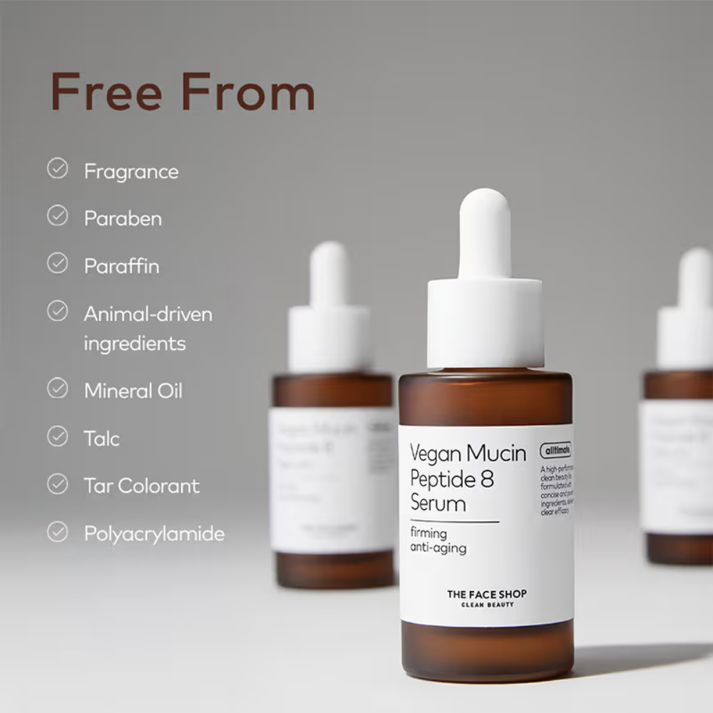 The Face Shop Alltimate Vegan Mucin Peptide 8 Serum - No Snails, Korean, Anti Aging, Hydrating
