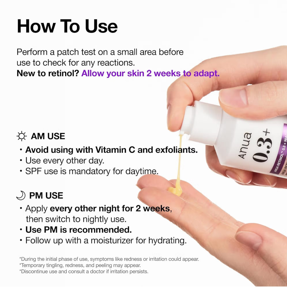 Anua Retinol 0.3 Niacin Renewing Serum, Anti-Aging Serum with Peptides Reduces Fine Lines & Wrinkles