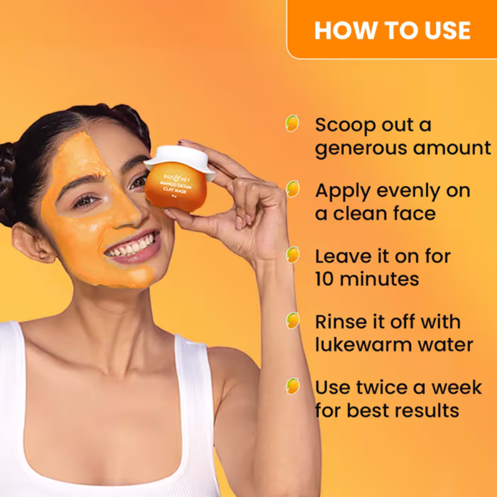 Dot & Key Mango Detan Clay Mask, With Alpha-Arbutin & Niacinamide, Clear Tan, Easy to Rinse Formula