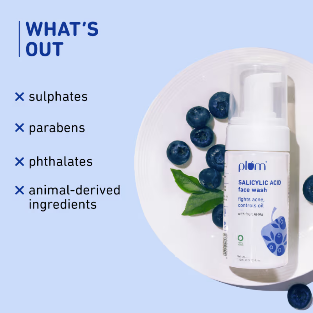 Plum Salicylic Acid Foaming Face Wash - Fights Active Acne & Controls Oil For Smooth Skin