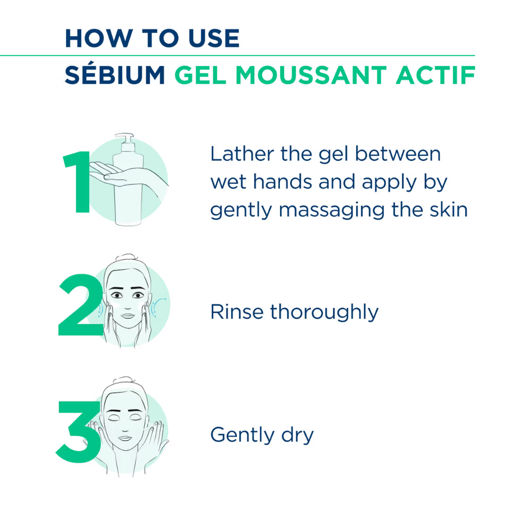 Bioderma Sebium Gel Moussant Actif Cleanser with Salicylic & Glycolic Acid for Acne Prone, Oily Skin