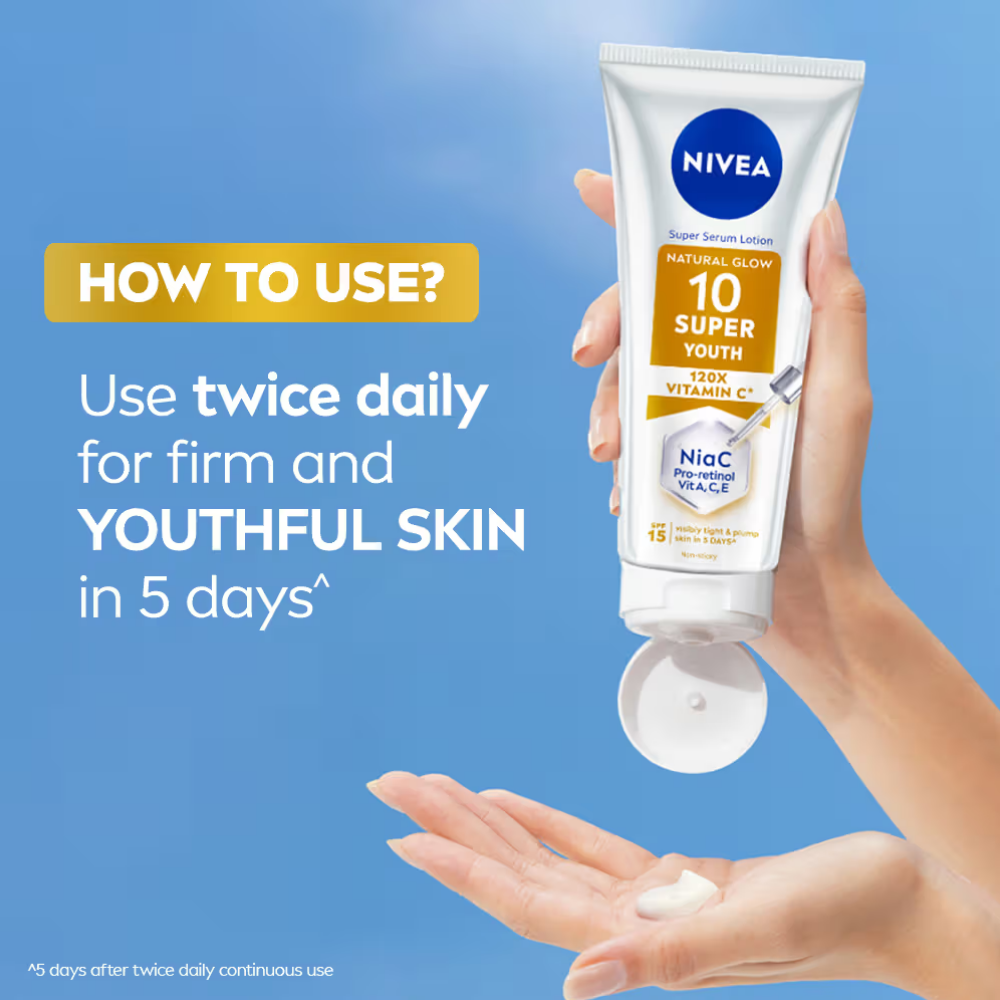 NIVEA Super 10 Youth Serum Body Lotion With Retinol, Niacinamide, 120X Vitamin C & SPF15