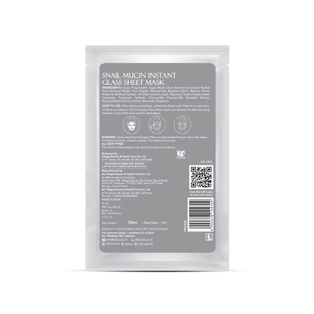 O3+ Snail Mucin Instant Glass Sheet Mask