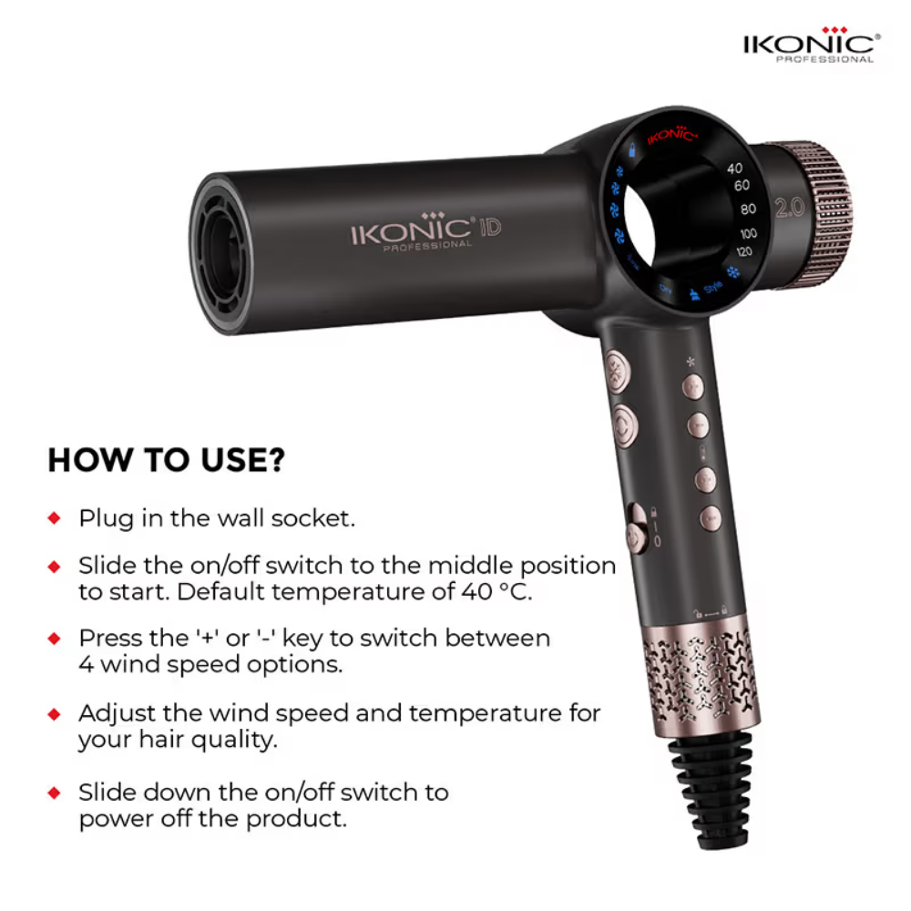 Ikonic Professional Hair Dryer ID 2.0 (Grey & Rose Gold)