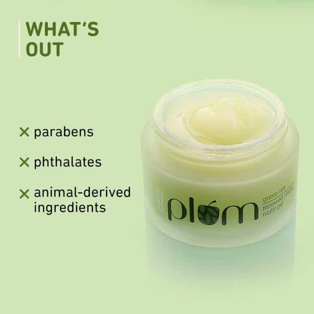 Plum Green Tea Night Gel Cream With Glycolic Acid, Fights Acne For Clear,Oil-Free,YouthfulSkin