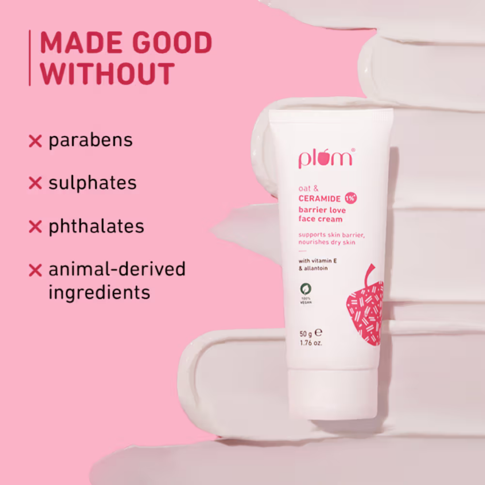 Plum 1% Ceramide Face Cream With Oat, Strengthens Skin Barrier & Nourishes
