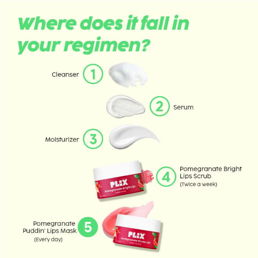 Plix Pomegranate Plump Lips Puddin’ Mask for Dry Lips With Chiuri Butter + Vit C, Lightens Dark Lips