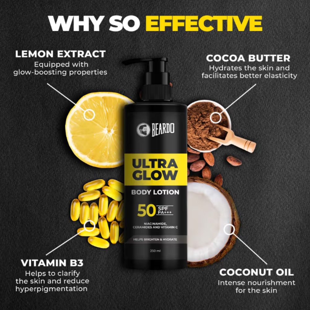 Beardo Ultraglow Body Lotion for Men, Intense Hydration Absorbs Instantly Repairs Skin