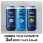 NIVEA MEN Body Wash, Vitality Fresh with Ocean Minerals, Shower Gel for Body, Face & Hair