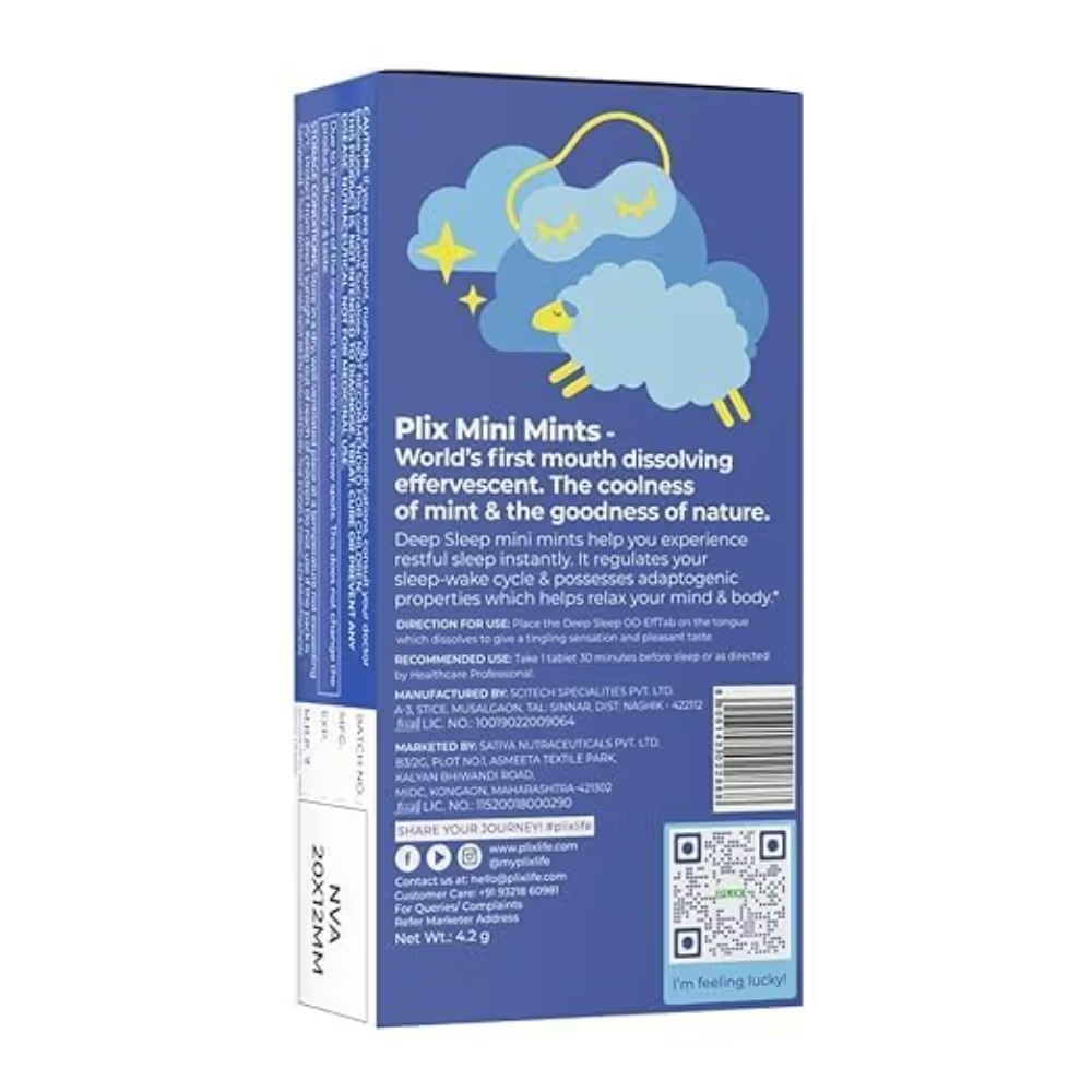 PLIX Deep Sleep with Melatonin, Oral Dissolving 30 Mini Mints for restful sleep, Jatamansi Extracts