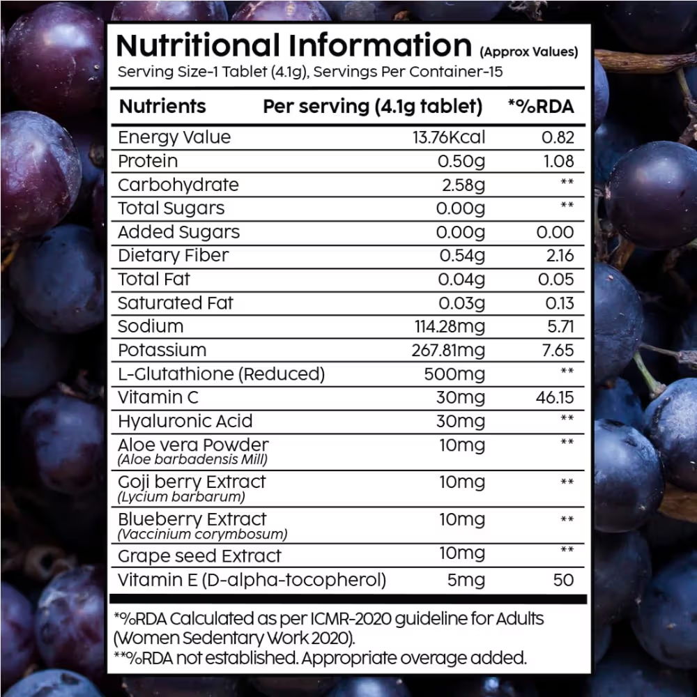 Plix Glutathione Skin Tablets With L-Glutathione & Vitamin C - Grape